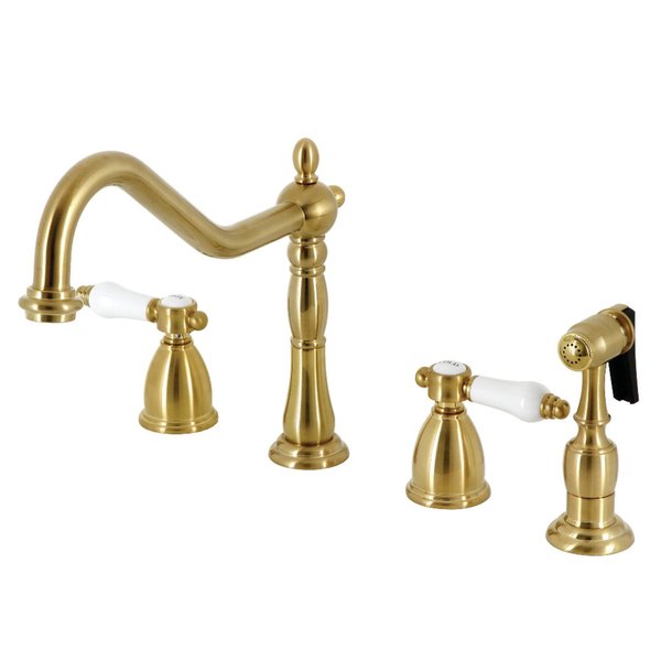 Kingston Brass Widespread Kitchen Faucet with Brass Sprayer, Brushed Brass KB1797BPLBS